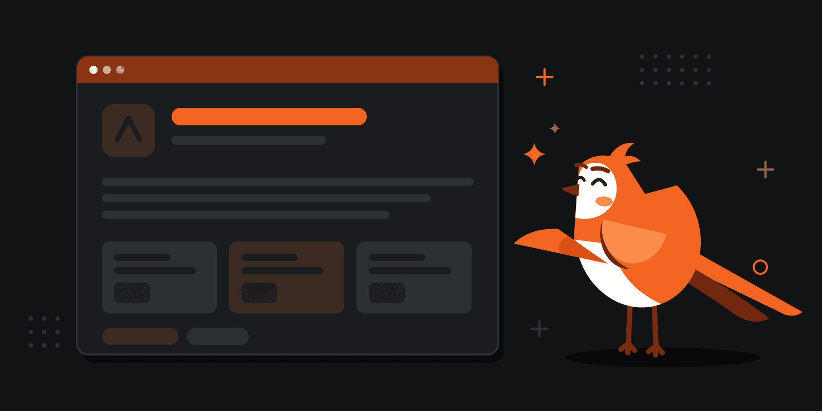 Larky presenting a submission kit laid out on a board: the logo, a tagline, a short and a long description, three screenshots and the pricing, the tagline lit in orange