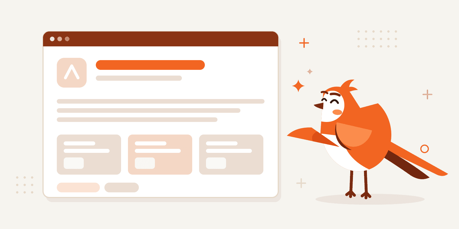 Larky presenting a submission kit laid out on a board: the logo, a tagline, a short and a long description, three screenshots and the pricing, the tagline lit in orange